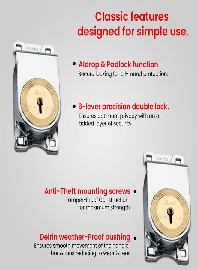 Link 14-Inch Kadi-Tala Rod Lock | Steel Body with Brass Levers | Includes 3 Keys | Heavy-Duty Door Lock | Silver Finish | 5-Year Warranty - Image 4